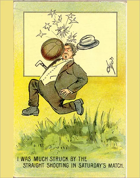 Comic postcard, Man hit by football Date: early 20th century