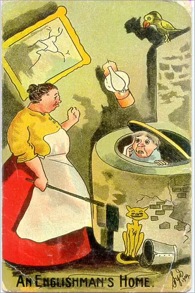 Comic postcard, An Englishmans Home Date: 1909