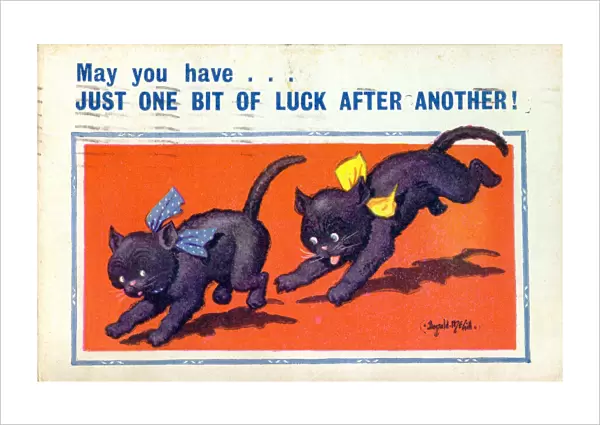 Good Luck postcard, Two black cats