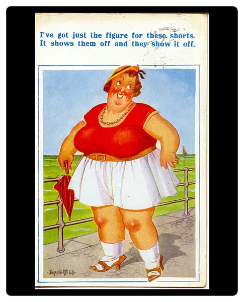 Comic postcard, Large woman at the seaside