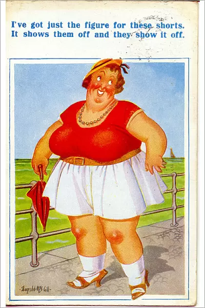 Comic postcard, Large woman at the seaside