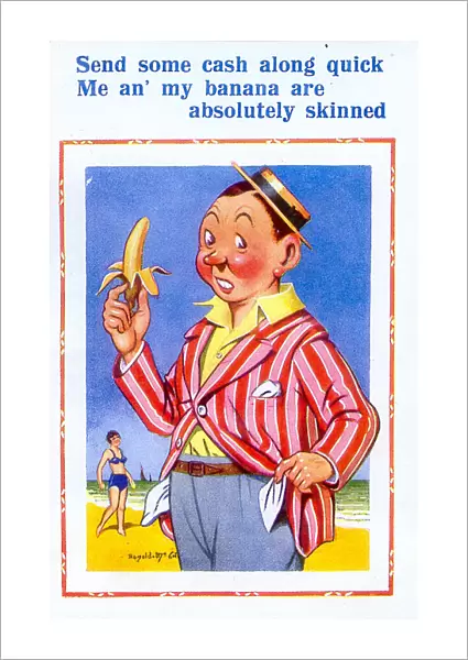 Comic postcard, Man with banana at the seaside