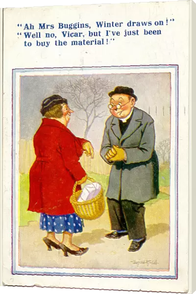 Comic postcard, Vicar and woman in the street