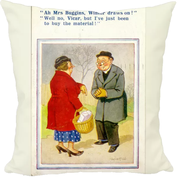 Comic postcard, Vicar and woman in the street