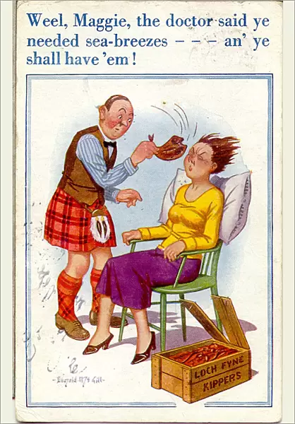 Comic postcard, Scotsman providing sea breezes