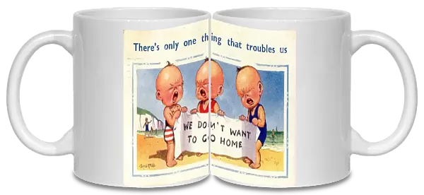 Comic postcard, Three little boys crying on the beach Date: 20th century