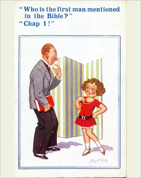 Comic postcard, Vicar and little girl Date: 20th century