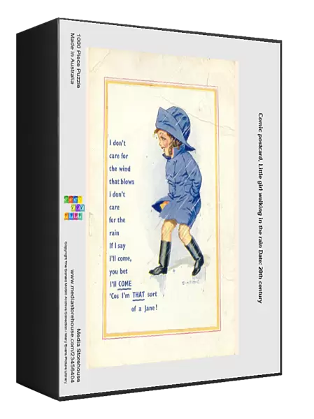 Comic postcard, Little girl walking in the rain Date: 20th century