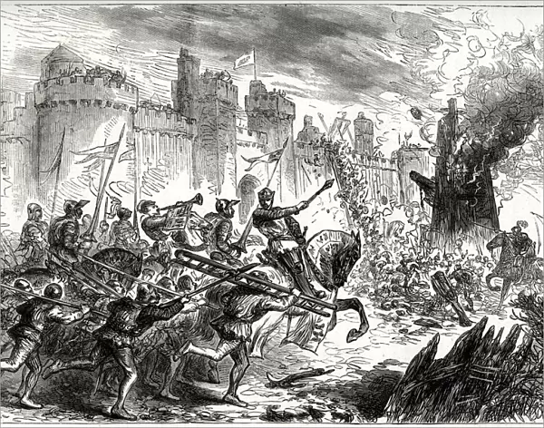 King Edward I in action during the Siege of Berwick, during the First War of Scottish