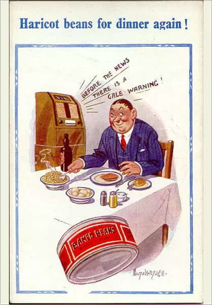 Comic postcard, Baked beans for dinner again Date: circa 1940s