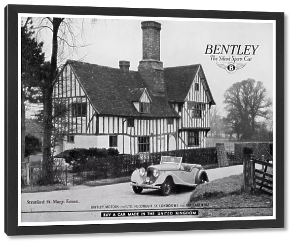Advert for Bentley, the Silent Sports Car, featuring a Bentley motor car in front of a