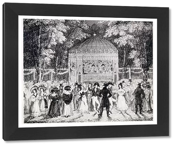 Vauxhall Gardens, people enjoying the music coming form the bandstand. Date: 1800