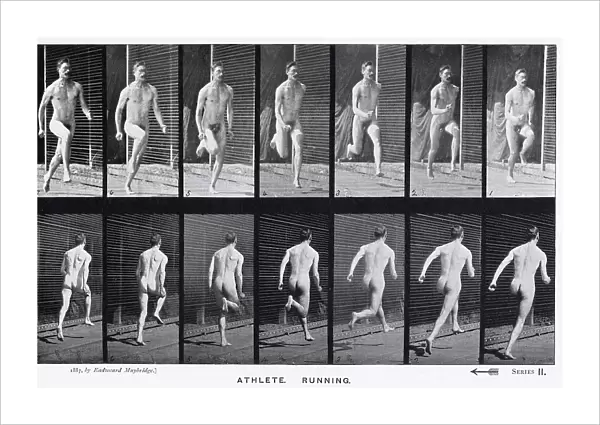 Two sequences of an athlete running. Date: 1887