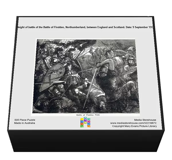 Height of battle of the Battle of Flodden, Northumberland, between England and Scotland. Date: 9 September 1513