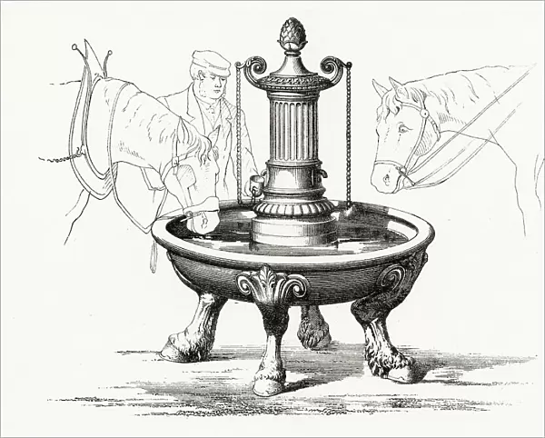 Case iron circular horse trough with drinking fountain. Date: 1906