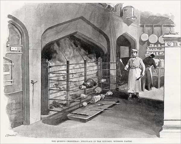 Fireplace in the kitchen in Windsor Castle. Date: 1894
