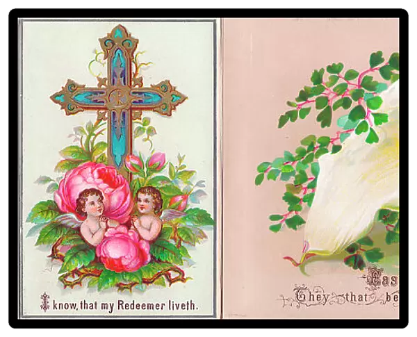 Flowers, cherubs and crosses on an Easter card