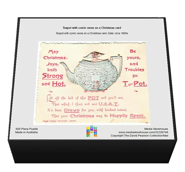 Teapot with comic verse on a Christmas card