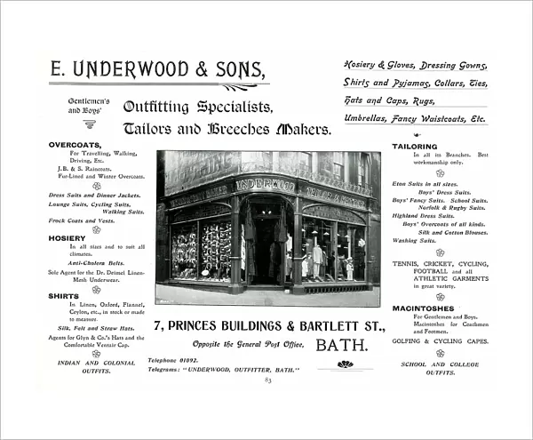 Advert for E. Underwood & Sons, Tailors, Bath