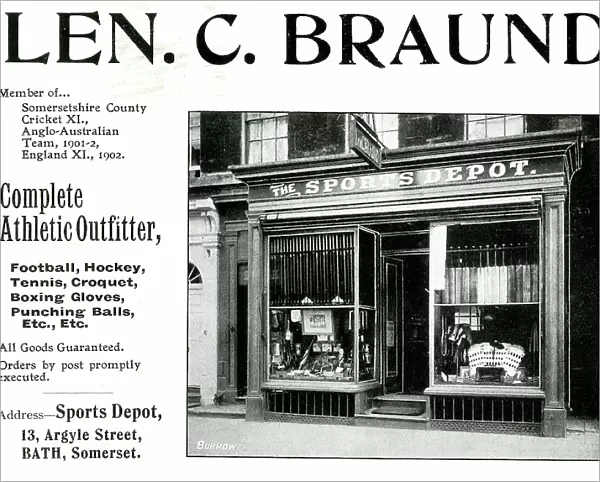 Advert for Len C. Braund, Sports Outfitter, Bath