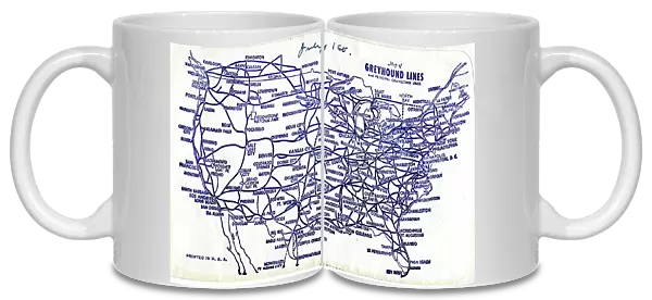 Greyhound Lines, ticket wallet, USA routes map