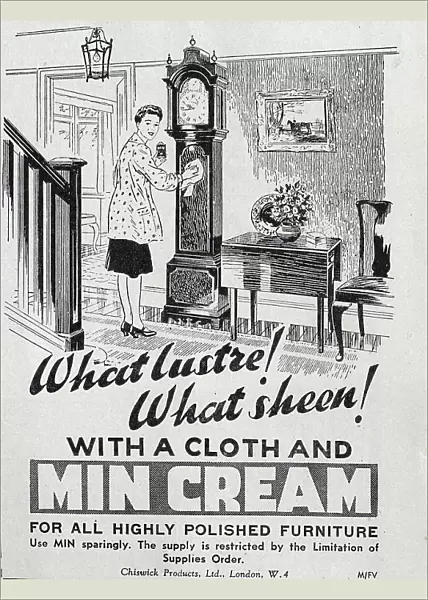 Advert for Min Cream Polish. Supply of the product was restricted during the war. Date: 1943