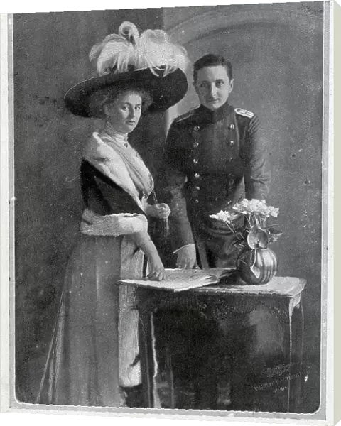 August Wilhelm and wife, formal studio portrait. Prince August Wilhelm of Prussia (1887-1949), and Princess Alexandra Victoria of Schleswig-Holstein-Sonderburg-Glucksburg (1887-1957) had married in 1908. Date: 1910