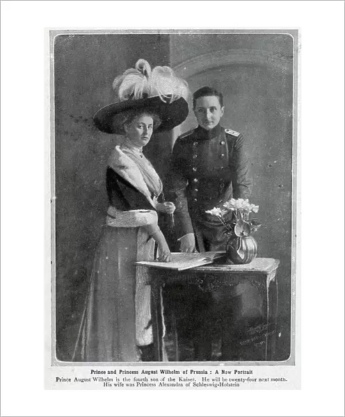 August Wilhelm and wife, formal studio portrait. Prince August Wilhelm of Prussia (1887-1949), and Princess Alexandra Victoria of Schleswig-Holstein-Sonderburg-Glucksburg (1887-1957) had married in 1908. Date: 1910