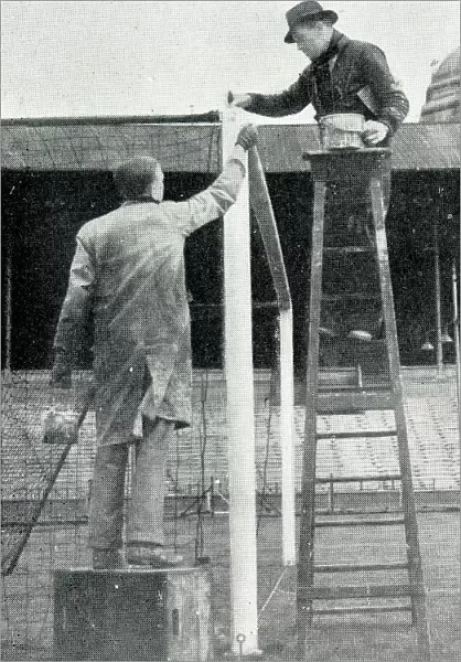 Painting goalposts for FA Cup Final, Wembley Stadium