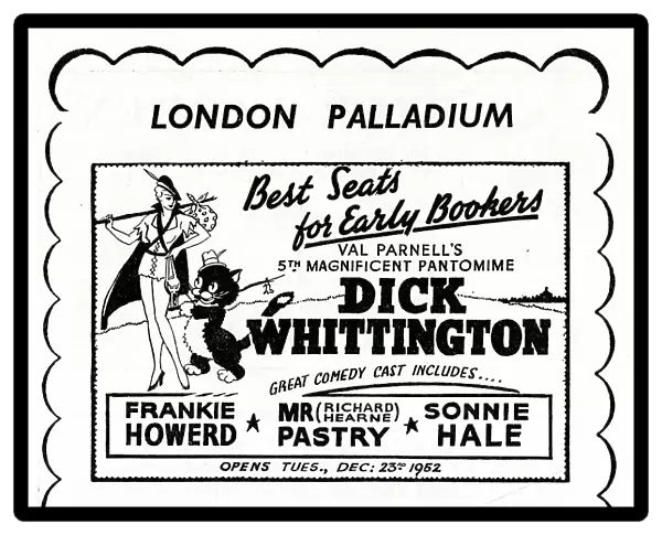 Advert, Dick Whittington pantomime, London Palladium