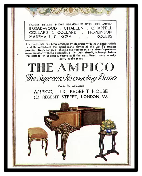 Advert, The Ampico piano, Regent Street, London