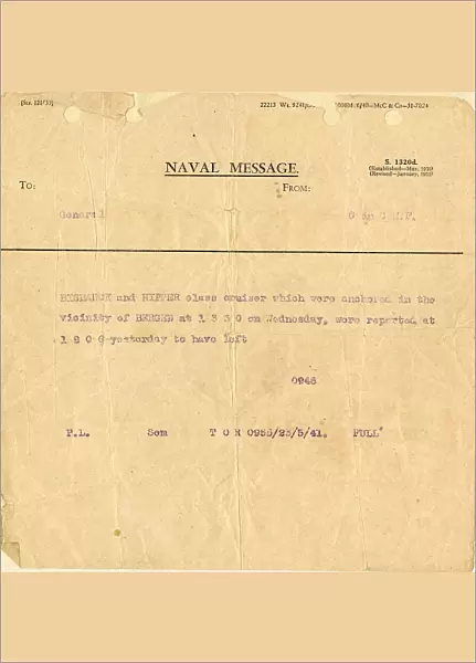 Royal Navy typewritten message, WW2
