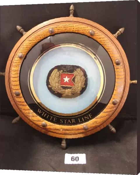 White Star Line, embroidered badge in oak frame