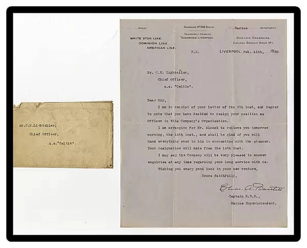 RMS Titanic officer Charles Lightoller - resignation
