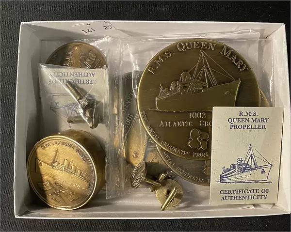 Cunard Line, RMS Queen Mary - souvenir brass items