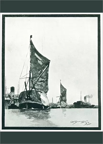 Sailboats. An artwork showing some large steam
