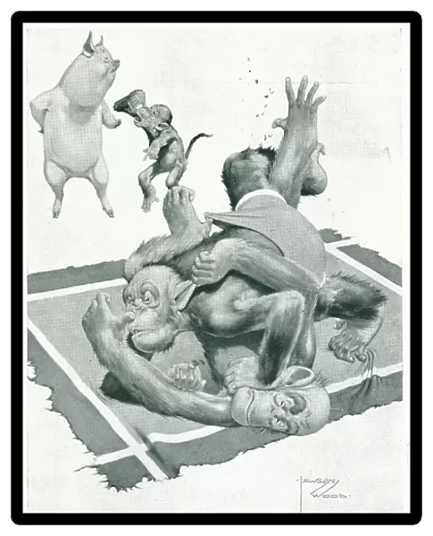 Advertisement Illustration Monkey Wrestle