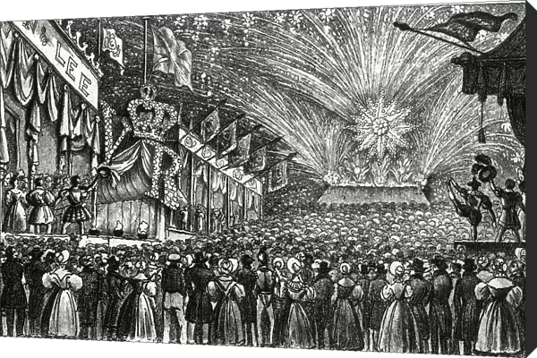 Queen Victoria's Coronation Fair, with fireworks, Hyde Park