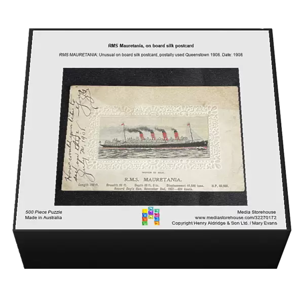 RMS Mauretania, on board silk postcard
