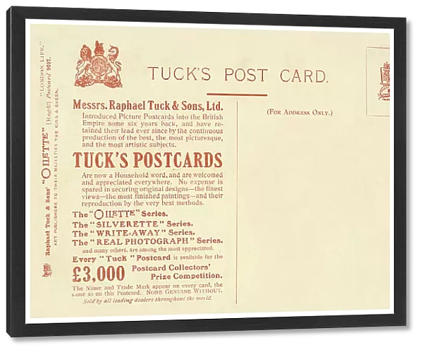 The reverse of a Raphael Tuck & Sons postcard