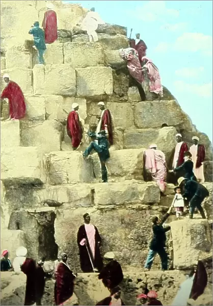 Tourists climbing the Great Pyramid, Victorian period