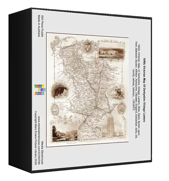 1840s Victorian Map Of Derbyshire Vintage Lantern