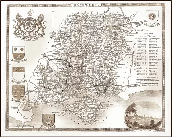 1840s Victorian Map Of Hampshire Vintage Lantern