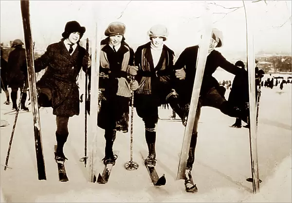 Girls skiing, Montreal, Canada, early 1900s
