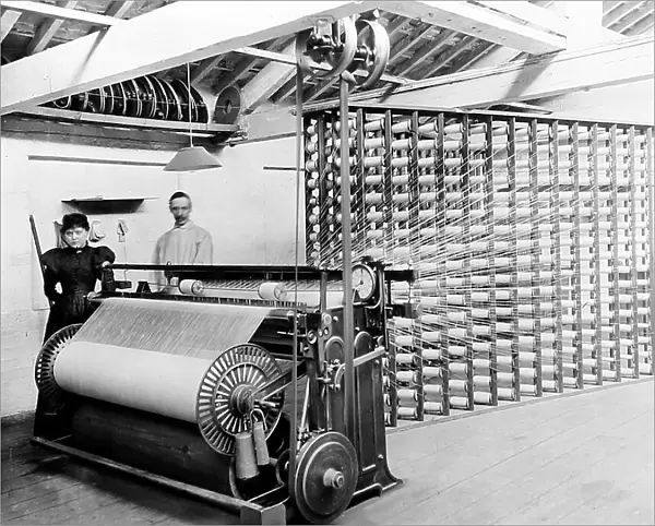 Beaming machine in a woollen mill in Bradford
