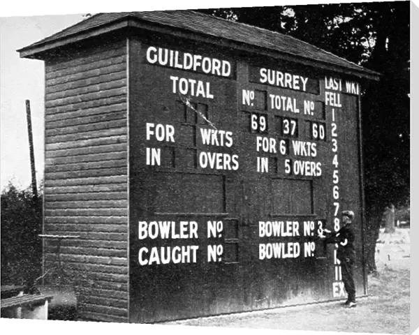Cricket Scoreboard at Guildford, Surrey, 1938