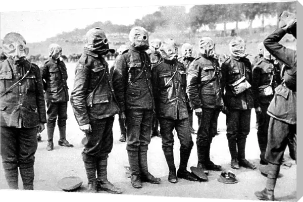 British soldiers at respirator-drill