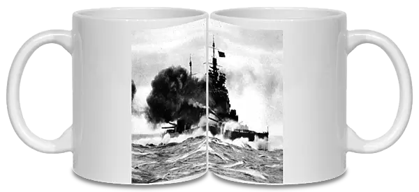 HMS Duke of York firing a broadside; Second World War