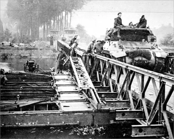 British Tanks crossing a Bailey Bridge, Holland; Second Worl