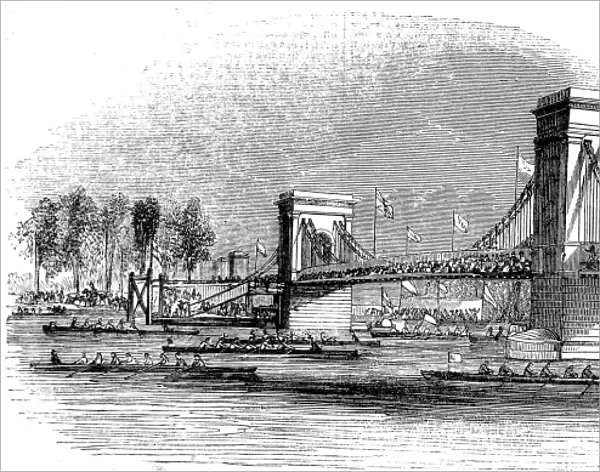 Rowing Boats passing under Hammersmith Bridge, London, 1843